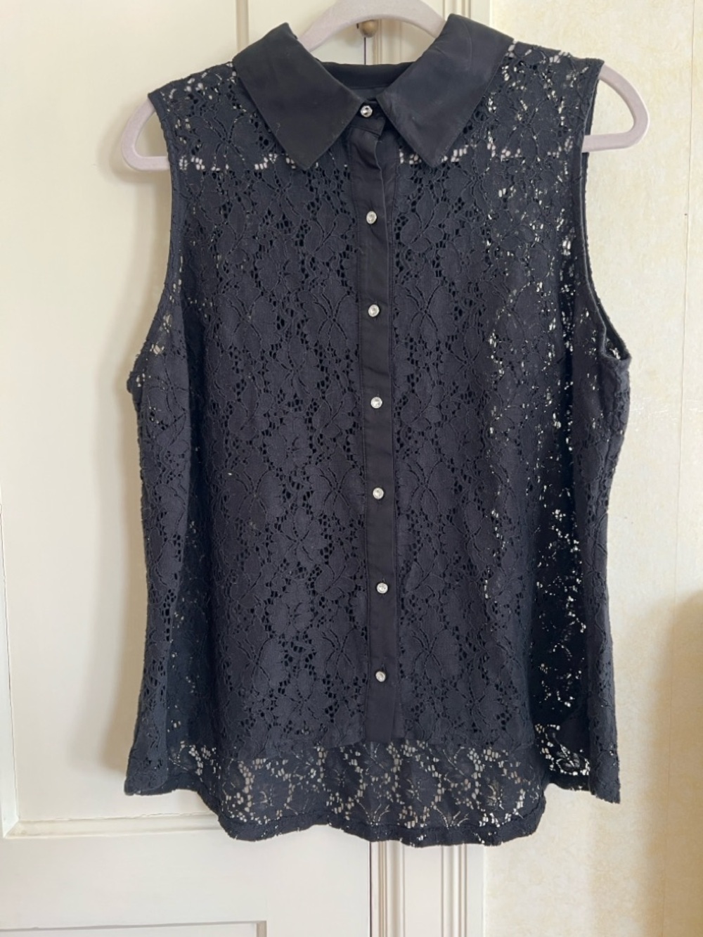 INC Black Sleeveless lace Embellished Blouse